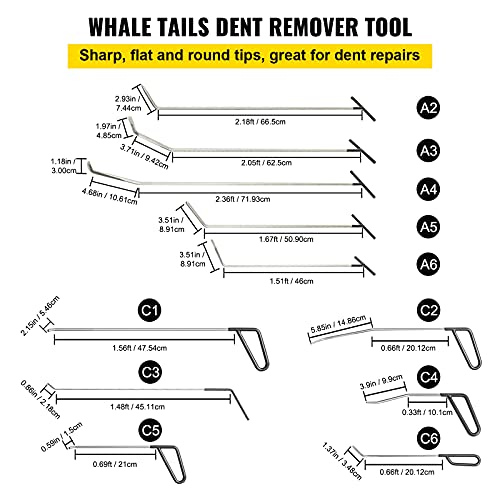 VEVOR Rods Dent Removal Kit, 21 Pcs Paintless Dent Repair Rods, Stainless Steel Dent Rods, Whale Tail Dent Repair Tools, Professional Hail Dent Removal Tool For Minor Dents, Door Dings And Hail Damage - size: 21pcs