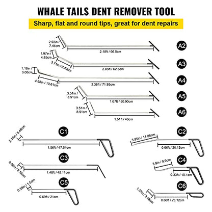 VEVOR Rods Dent Removal Kit, 21 Pcs Paintless Dent Repair Rods, Stainless Steel Dent Rods, Whale Tail Dent Repair Tools, Professional Hail Dent Removal Tool For Minor Dents, Door Dings And Hail Damage - size: 21pcs