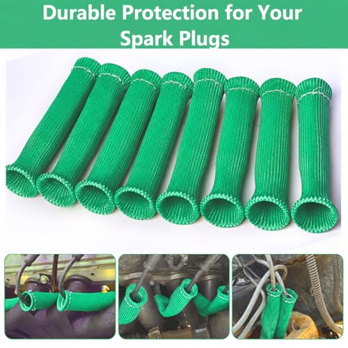 Spark Plug Protector Insulator, 2500°F Heat Shield 6 Inch, for Cars Truck SBC BBC 350 454 Ls1/Ls2, 8 Pack.(Green) - color: Green