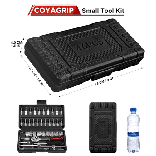 46PCS Socket Ratchet Wrench Set, 1/4 Inch Drive Small Tool Set with Screwdriver Bit Sockets Extension Bar and Storage Case, Metric Socket Set for Car Repair and Home Use, Black - color: Black