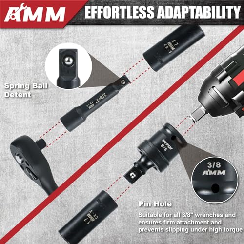 AMM 123Pcs Impact socket set，1/4”3/8”Drive Deep&Shallow Socket wrench set，6 Point Metric&Standard Full 5/32"-3/4"，4-22mm with Spark plug sockets，72T Ratchet handle，Screwdrivers，for Automotive&Home