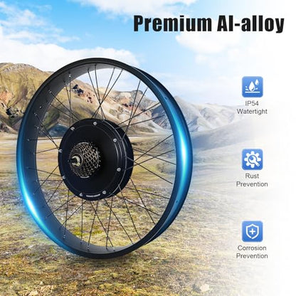 26" 48V 1500W E-Bike Conversion Kit Rear Wheel, 55Nm Electric Bicycle Fat Snow Tire Motor Kit Brushless Gearless Rear Wheel Hub Motor with LCD Display for 26x4.0 Inch Tire
