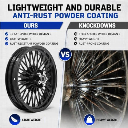 TOFR 16x3.0 Rear Fat King Spoke Wheel For Harley Touring Baggers 1984-2008 - color: Gloss Black, size: Rear:16inchx3.0inch