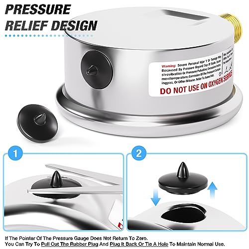 MEANLIN MEASURE -30inHG~100Psi Stainless Steel 1/4" NPT 2.5" FACE DIAL Vacuum Pressure Gauge, Lower Mount, with 1/2" NPT and 3/8" NPT Hex Bushing - size: -30inHG-100Psi