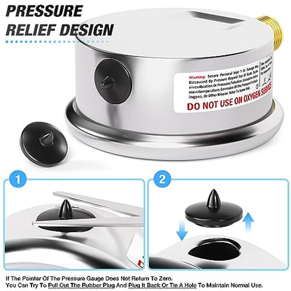 MEANLIN MEASURE -30inHG~100Psi Stainless Steel 1/4" NPT 2.5" FACE DIAL Vacuum Pressure Gauge, Lower Mount, with 1/2" NPT and 3/8" NPT Hex Bushing - size: -30inHG-100Psi