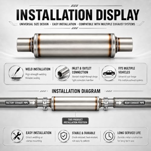 2.25" In/Outl stainless steel straight-Through Perforated Core Universal Performance Muffler,Fit for All Cars and Trucks - size: 2.25in