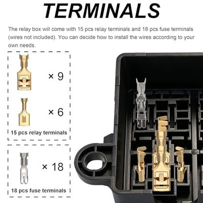 12V 9 Way Fuse Relay Box, 3x4-Pin 80Amp Relays and 9 ATC/ATO Blade Fuse Slots, for Cars Truck Marine Boat Jeep - size: 80A 3 Relay 9 Fuses, style: Box