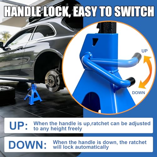 3 Ton Jack Stands Heavy Duty 6,600 LBs, Car Jack Stand for Trucks with Double Pin Locking & Extra Rubber Pads, 11.3"-16.5" Adjustable for Garage, Home,DIY Vehicle Lifting, 1 Pair Blue