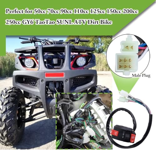 3 Function Left Starter Switch Assembly+4 Wires Ignition Switch Key with Cap Fit for 50cc 70 cc 90cc 110cc 125cc 150cc TaoTao Coolster SUNL Chinese ATV Quad 4 Wheeler Apollo Dirt Bike Scooter