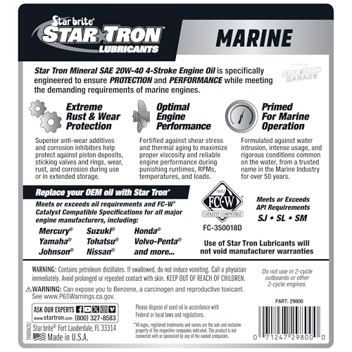 STAR BRITE 20W40 Mineral 4-Stroke Marine Engine Oil - size: 128 OZ, style: 20W-40