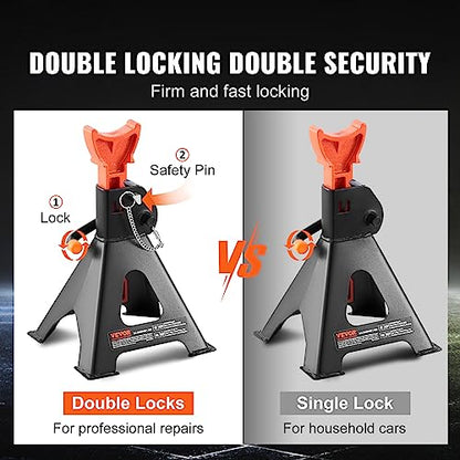 VEVOR Jack Stands, 3 Ton (6,000 lbs) Capacity Car Jack Stands Double Locking, 10.8-16.3 inch Adjustable Height, for Lifting SUV, Pickup Truck, Car and UTV/ATV, Red, 1 Pair - style: 3T 2-Locking