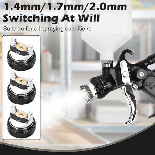 HVLP Spray Paint Gun kit with 1.4/1.7/2.0mm Nozzles, Paint Guns Automotive with Gauge & 600ml Capacity Cup, Easy to Use for Painting Cars, Furniture, DIY Painting Primer, Clear Coat