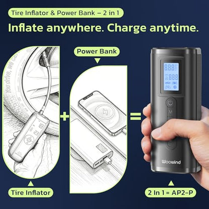 Woowind 2-in-1 Tire Inflator Portable Air Compressor 150PSI & Auto Shut-Off