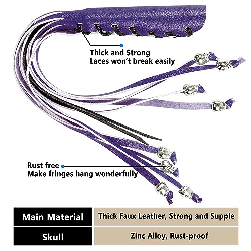 2PCS Faux Leather Motorcycle Lever Covers with Fringes, Motorcycle Brake Clutch Lever Covers Grip Tassels Motorcycle Handlebar Handle Grip Covers, Fringed Leather Lever Covers Wraps with Skulls - color: Purple & Black Laces*1 & Purple Laces*1