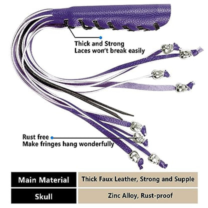 2PCS Faux Leather Motorcycle Lever Covers with Fringes, Motorcycle Brake Clutch Lever Covers Grip Tassels Motorcycle Handlebar Handle Grip Covers, Fringed Leather Lever Covers Wraps with Skulls - color: Purple & Black Laces*1 & Purple Laces*1