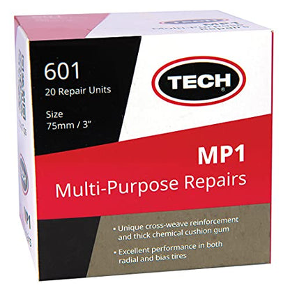 MP-1 Multi-Purpose Tire Repair Patch, 3" (75mm) - Puncture Repair Unit for Radial and Bias Tires - Round, Box of 20