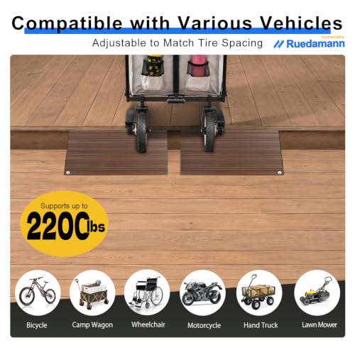 Ruedamann 2" Rise 2200 LBS Load Capacity Aluminum Modular Threshold Ramp - color: Dark Wood Look, size: 2'' Rise
