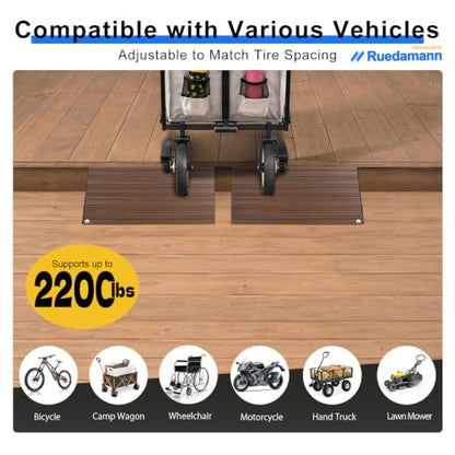 Ruedamann 2" Rise 2200 LBS Load Capacity Aluminum Modular Threshold Ramp - color: Dark Wood Look, size: 2'' Rise