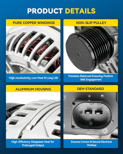 PHILTOP 11134N New Alternator 140A Compatible with Jetta 2006-2014 2.0T - size: 11134N