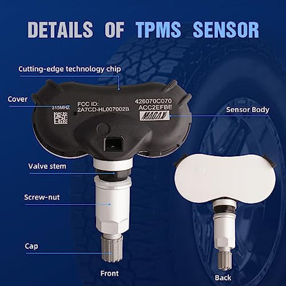 4Pcs TPMS Tire Pressure Monitoring System Sensor 434 MHz OBD/Auto Re-learn Adaptation Compatible with RAM1500/2500/3500 DS&DX Jeep Chreokee Snap in Replaces 68249197AA 68249200AA 68249201AA - color: TPMS-68249197AA