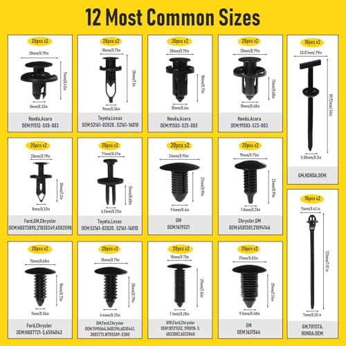 2Sets 260PCS Car Bumper Retainer Clips Kit - Auto Plastic Rivets & Push Fasteners Set, Most Popular Sizes for Door Trim, Panel, Fender - Compatible with GM, Ford, Toyota, Honda, Chrysler - color: 2X260pcs+5tool
