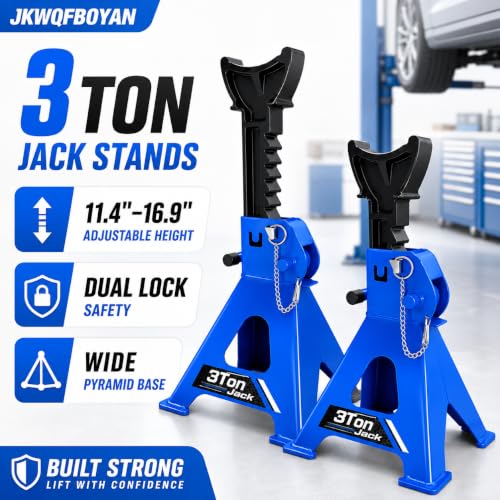 Jack Stands 3 Ton with Double Pin Locking, Car Jack Stands for Trucks Adjustable, Heavy Duty Jack Stands for Home, Garage,SUV,Pickup,Car,UTV/ATV,1 Pair - color: Blue