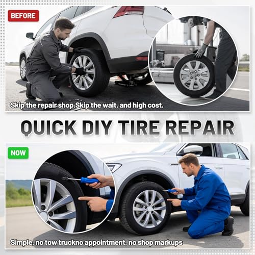 60 PCS Tire Repair Rubber Nail Kit, Self-Tapping Spiral Screws