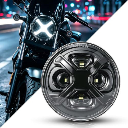 5.75 Inch Motorcycle Headlight with X-style DRL for Dyna Sportster Softail - color: Smoked Black X-Style DRL