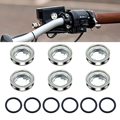 6Pcs Motorcycle Brake Sight Glass 18mm Universal Motorbike Master Brake Cylinder Rear Brake Pump Oil Mirror Sight Lens Gasket Front Rear Replacement