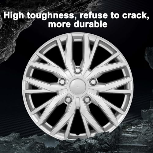 17-Inch Silver ABS Hubcaps with Steel Rings & Adjusters, Patented Design, Universal Fit, Set of 4 Wheel Covers (Silver) - color: Silver