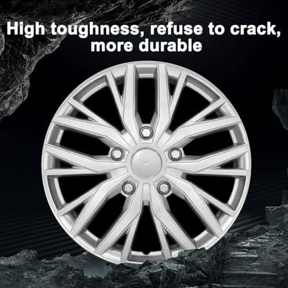 17-Inch Silver ABS Hubcaps with Steel Rings & Adjusters, Patented Design, Universal Fit, Set of 4 Wheel Covers (Silver) - color: Silver