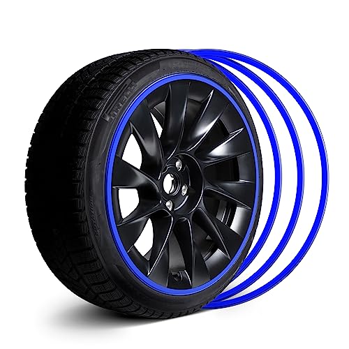 Automotive Alloy Wheel Rim Protector - Covering The Entire Rim of The Wheel hub - Strips for Curb Rash Prevention - Set of 4 Rim Protector Easy to Install(22'',Blue) - color: Blue, size: 22''