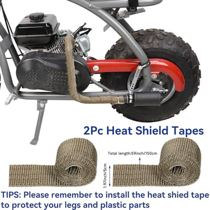 Long Exhaust Pipe with Muffler Compatible with Predator 212cc 196cc Coleman CT200U BT200X Axis M200 Mini Bike 6.5hp GX160 GX200 Clone Engine KT196 Go Kart with Heat Shield Tape Main Jet Kit - color: Black