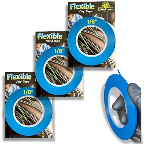 LiME LiNE Flexible Vinyl Fine Line Masking Tape for Automotive Custom Paint, No Residue Fineline Blue 1/4",1/8", 1/16" (F. 1/8" - Pack of 3) - color: 1/8" - Pack of 3