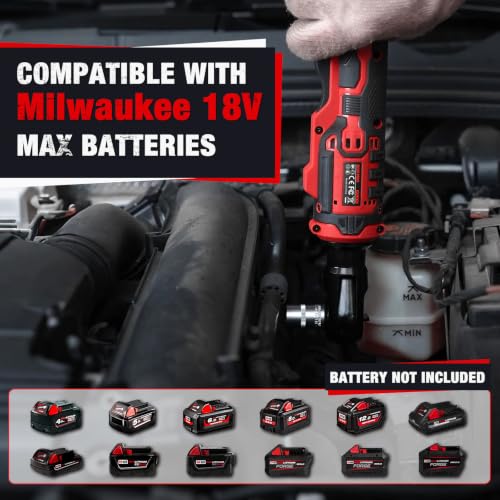 3/8" Cordless Ratchet Wrench for Milwaukee 18V/M18 Battery, 88Ft-lbs - color: Red