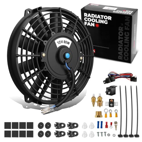 DNA Motoring 9Inch Electric Radiator Cooling Fan Thermostat Wiring Switch Relay Kit, Universal High Performance Slim Fan Push Pull Electric Radiator with Mount Kit, RAF-9+SW-KIT - color: Black+SW-KIT, size: 9 Inch
