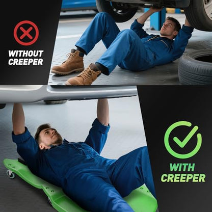 DNA MOTORING TOOLS-00240 48 Inches Heavy-Duty Low-Profile Roller Automotive Creeper with Padded Headrest, Green - color: Green, size: 48 Inches