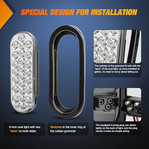 Nilight 6" Oval Trailer Tail Light 2PCS White 24LED Reverse Lights - color: 2Pcs White 24Led Lights