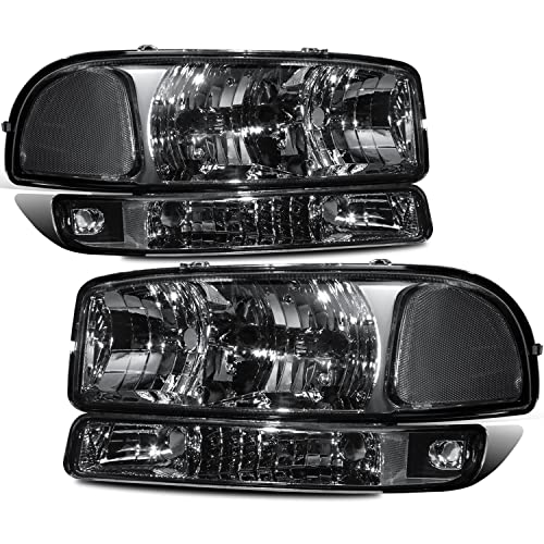 MOSTPLUS Headlight Assembly Compatible with 1999-2006 GMC Sierra 1500 2500/00-06 GMC Yukon Front Lamp with Chrome Housing/Smoke Tinted Lens/Clear Reflector - color: Chrome/Black/Clear