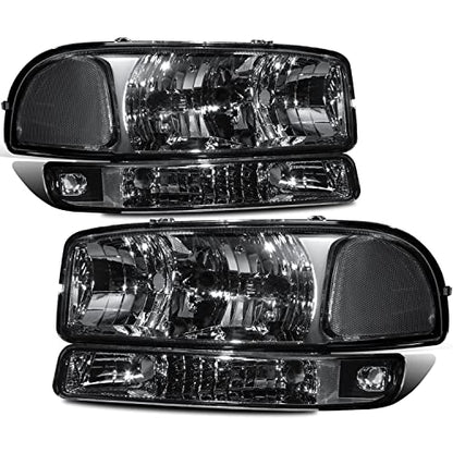 MOSTPLUS Headlight Assembly Compatible with 1999-2006 GMC Sierra 1500 2500/00-06 GMC Yukon Front Lamp with Chrome Housing/Smoke Tinted Lens/Clear Reflector - color: Chrome/Black/Clear