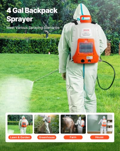 VEVOR Battery Powered Backpack Sprayer, 0-90 PSI Adjustable Pressure, 4 Gallon Tank, Back Pack Sprayer with 8 Nozzles and 2 Wands, 12V 8Ah Battery, Wide Mouth Lid for Weeding, Spraying, Cleaning - size: 4 Gal