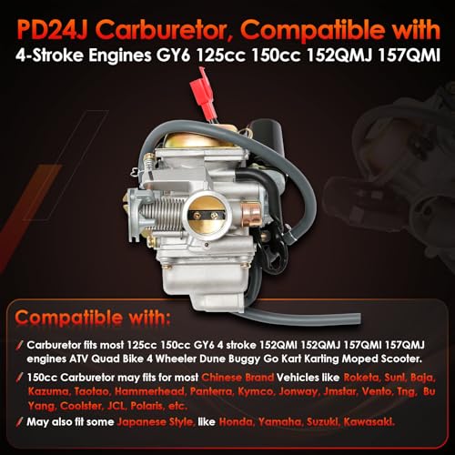 PD24J Carburetor 24mm, Fit for GY6 125cc 150cc 4 Stroke Scooter Engines - size: Carburetor with Intake Manifold