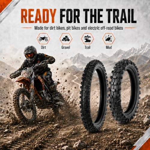 Motocross Tire Set, 70/100-17 Front and 90/100-14 Rear, 2 Tires with 2 Inner Tubes for Electric Dirt Bikes