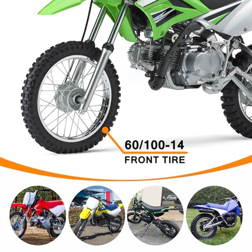 HOLATO Front 60/100-14 2.50-14 Tire and Inner Tube for 110cc 125cc CRF70 CRF110 XR70 KLX110 TTR90 PW80 RM60 RM65 TaoTao DB14 SSR Apollo Coolster Dirt Pit Bike Motorcycle Off Road Motocross Heavy Duty - size: 60/100-14 Tire