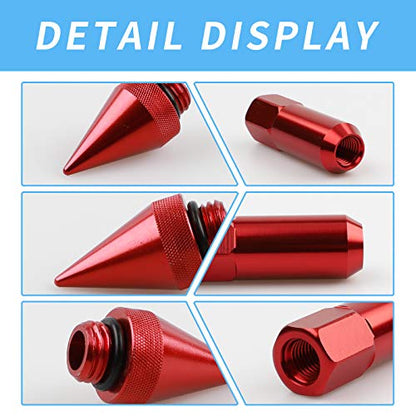 M12X1.5 Spiked Nuts for Rims Aluminum Extended Tuner Lug Nuts 20PCS 60MM (Red) - color: Red