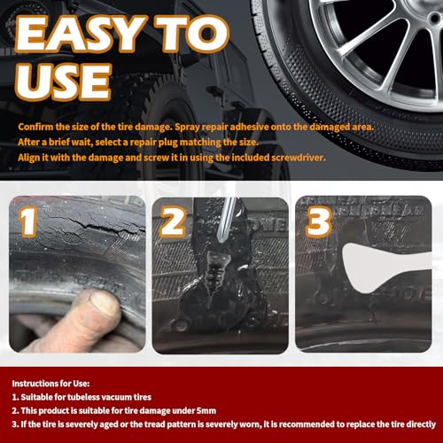60PCS 2-Size Tire Plug Kit with Tire Sealant Glue & Screwdriver - color: 2 Size/60PCS+Glue