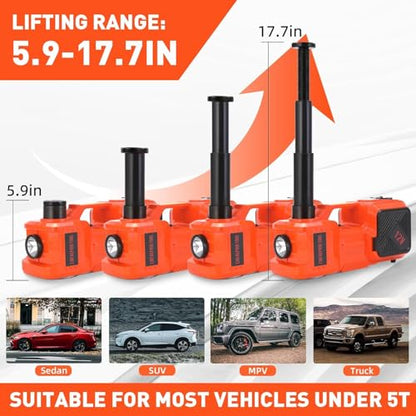 Electric Car Jack Kit 5 Ton 12V Hydraulic Floor Jack with Impact Wrench and Inflatable Pump for SUV Car Emergency Repair Tire Change Kit with LED Light - color: Orange With Wrench