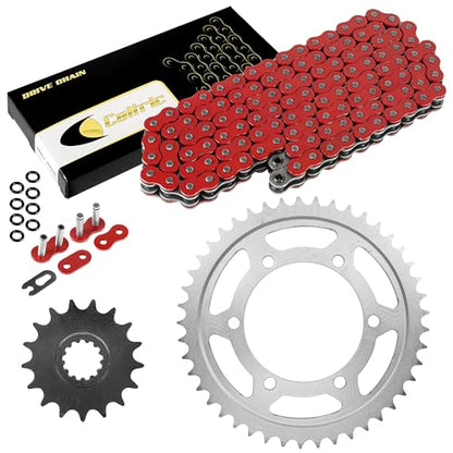 Caltric Red O-Ring Drive Chain and Sprocket Kit Compatible With Yamaha R1 YZF-R1 2004-2008 Red