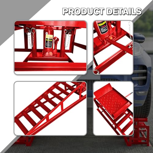 2 Pack Car Ramps,5T 11000lbs Capacity Portable Low Profile Heavy Duty Steel Automotive Vehicle Ramps Lift with Support Jack, for DIY Auto Beauty Stores Repair,Red - color: Red
