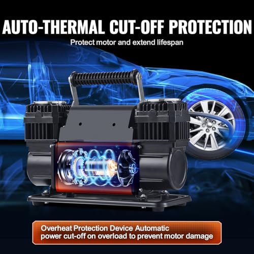 VEVOR 10.6 CFM Heavy Duty Air Compressor, 30s Fast Inflation | 1080W Dual-Cylinder Portable Tire Inflator, 12V 150PSI Offroad Air Pump with Adapters for Trucks Car SUV 4 x 4 Vehicle RV - size: 14.37 x 5.91 x 8.94 in
